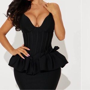 Fashion Nova Black Corset Peplum Bodycon Dress